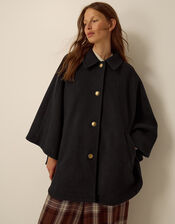 Claudie Collar Cape Coat, Black (BLACK), large