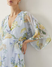 Rowan Floral Midi Wrap Dress, Blue (PALE BLUE), large