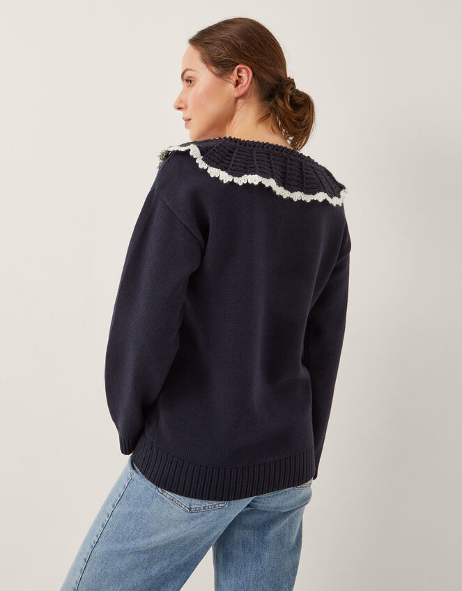 Clay Collar V-Neck Jumper, Blue (NAVY), large