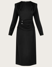 Belted Ring Detail Jersey Dress, Black (BLACK), large