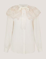 Cora Lace Collar Blouse, Ivory (IVORY), large