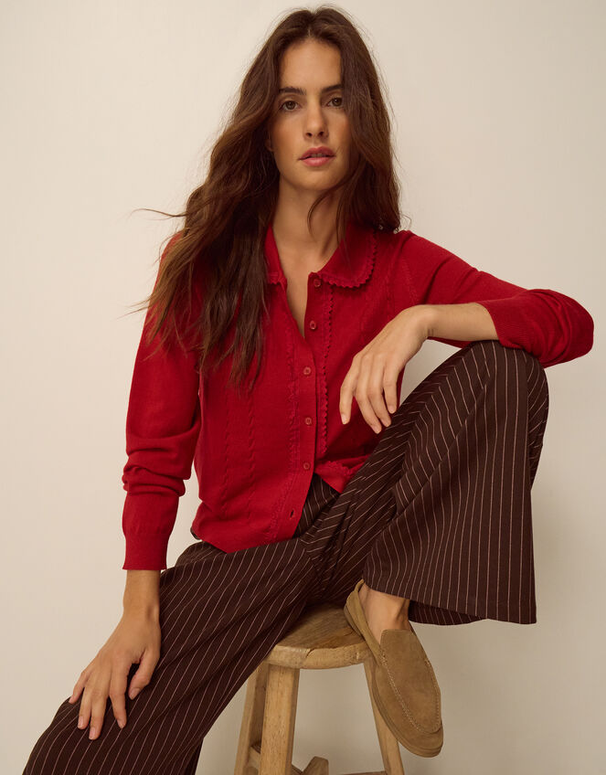 Carey Cable Knit Cardigan, Red (RED), large