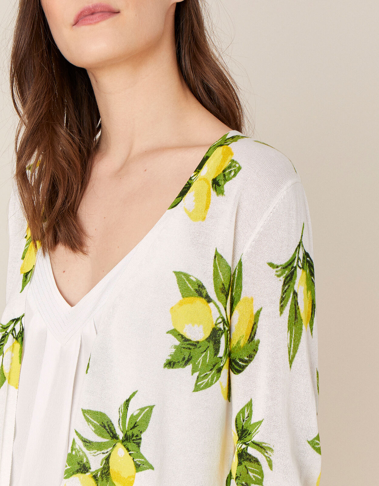 Lemon Print Cardigan Ivory