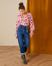 Honey Floral Print Blouse in Sustainable Viscose, Ivory (IVORY), large