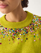 Samara Sequin Collar Jumper, Green (OLIVE), large