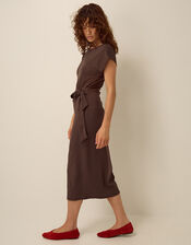 Tiff Tie Side Jersey Midi Dress, Brown (CHOCOLATE), large