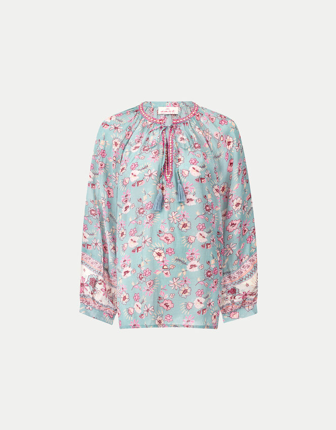 East Clementine Embroidered Floral Blouse, Green (MINT), large
