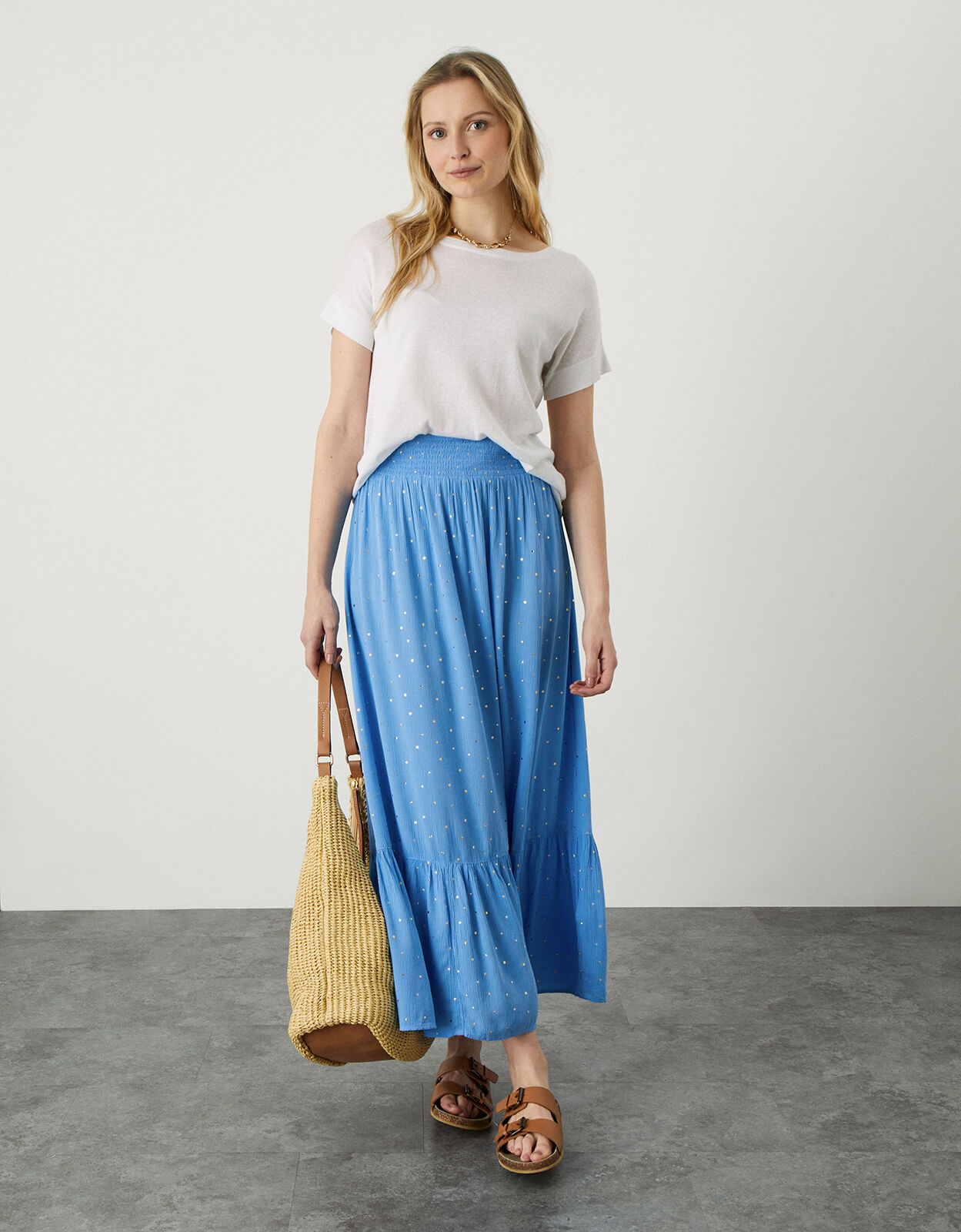 Boho Foil Maxi Tier Skirt Blue Skirts Monsoon UK