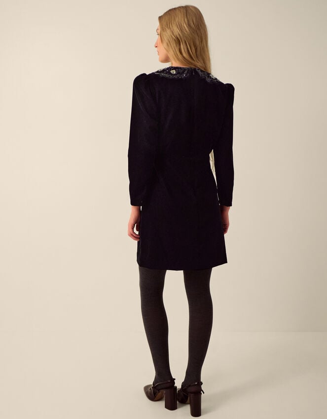 Monsoon x Queens of Archive Penny Sequin Collar Velvet Mini Dress​, Black (BLACK), large