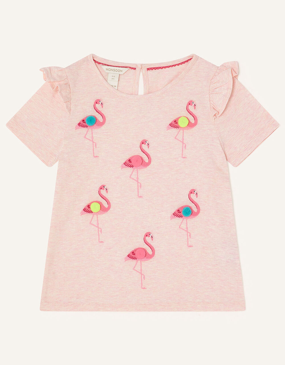 Children Girls 3-12yrs | Flamingo Pom-Pom T-Shirt Pink - XO88958