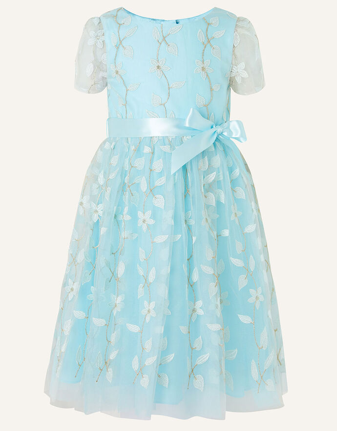 Girls Green Zig Zag Flower Digital Printed Fit & Flared Maxi Dress.
