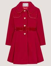 Velvet Bow A-Line Coat, Red (RED), large