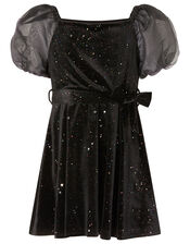 Puff Sleeve Sparkle Velvet Dress, , large