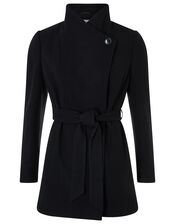 Rita Wrap Collar Coat Short, Black (BLACK), large
