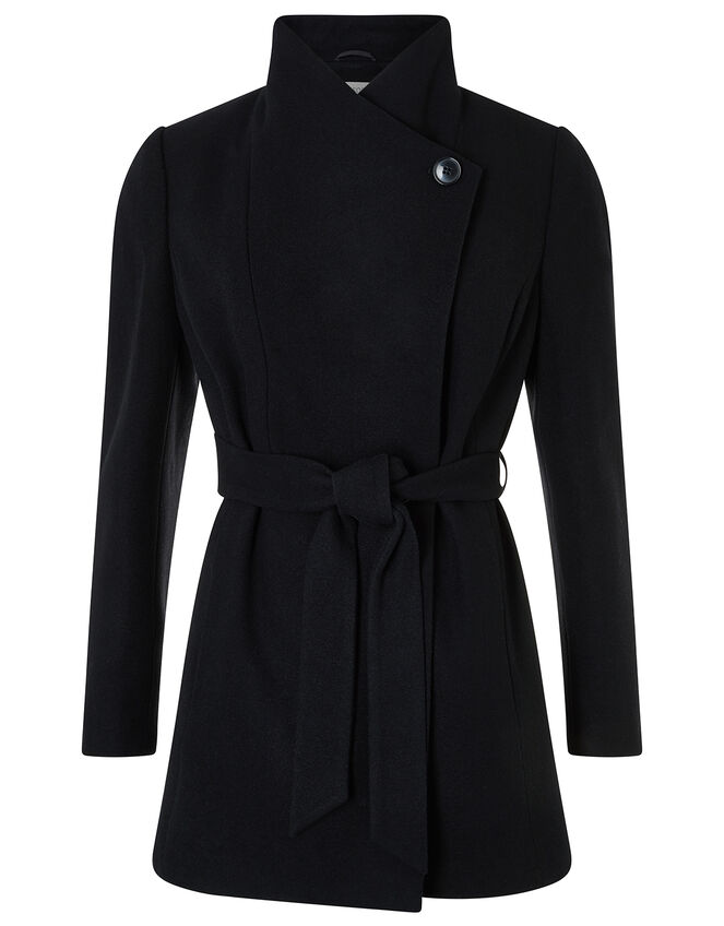 Rita Wrap Collar Coat Short, Black (BLACK), large