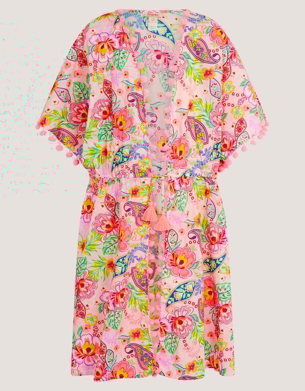 Paisley Print Pom Pom Kaftan, Pink (PINK), large