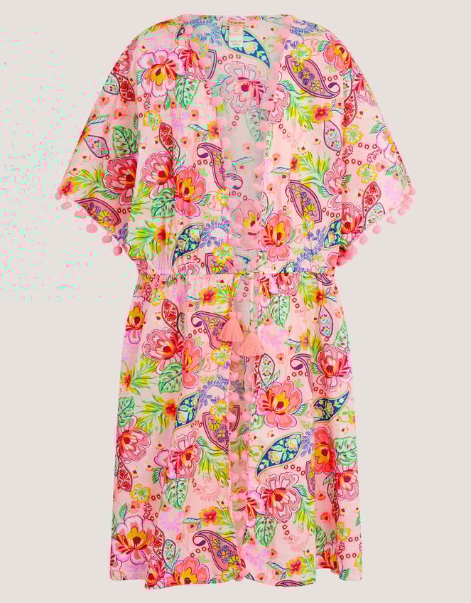 Paisley Print Pom Pom Kaftan, Pink (PINK), large
