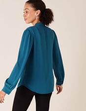 Holly Heat-Seal Gem Pussy-Bow Blouse, Teal (TEAL), large