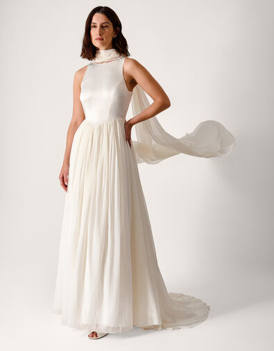 Margo Drop Waist Wedding Dress & Scarf, Ivory (IVORY), large