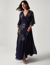 Skyla Floral Embellished Maxi Wrap Dress, Blue (NAVY), large