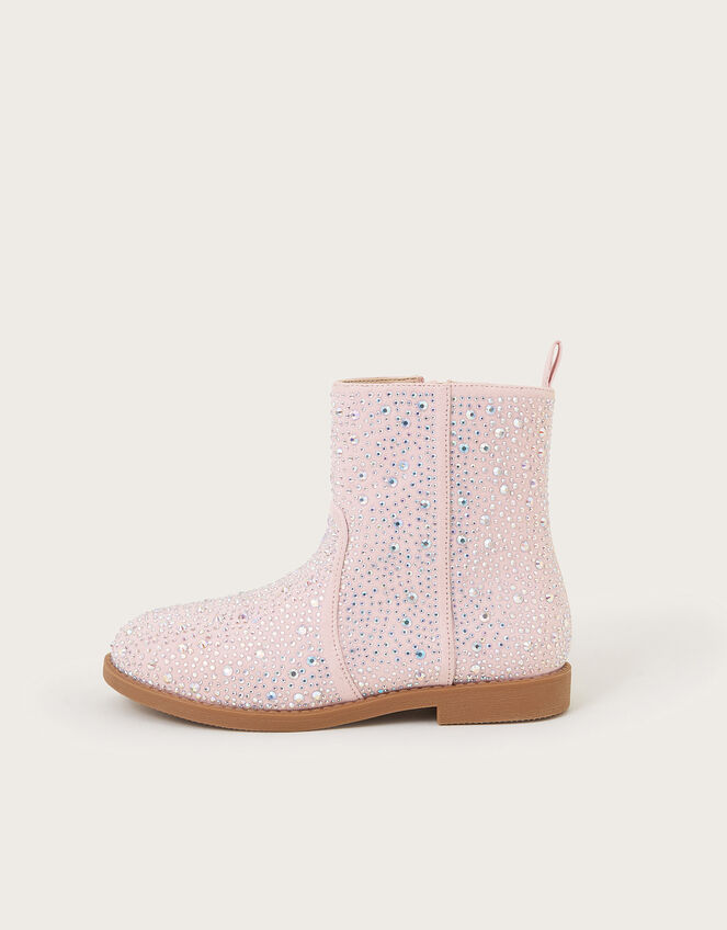 Sparkle Diamante Ankle Boots, Pink (PINK), large