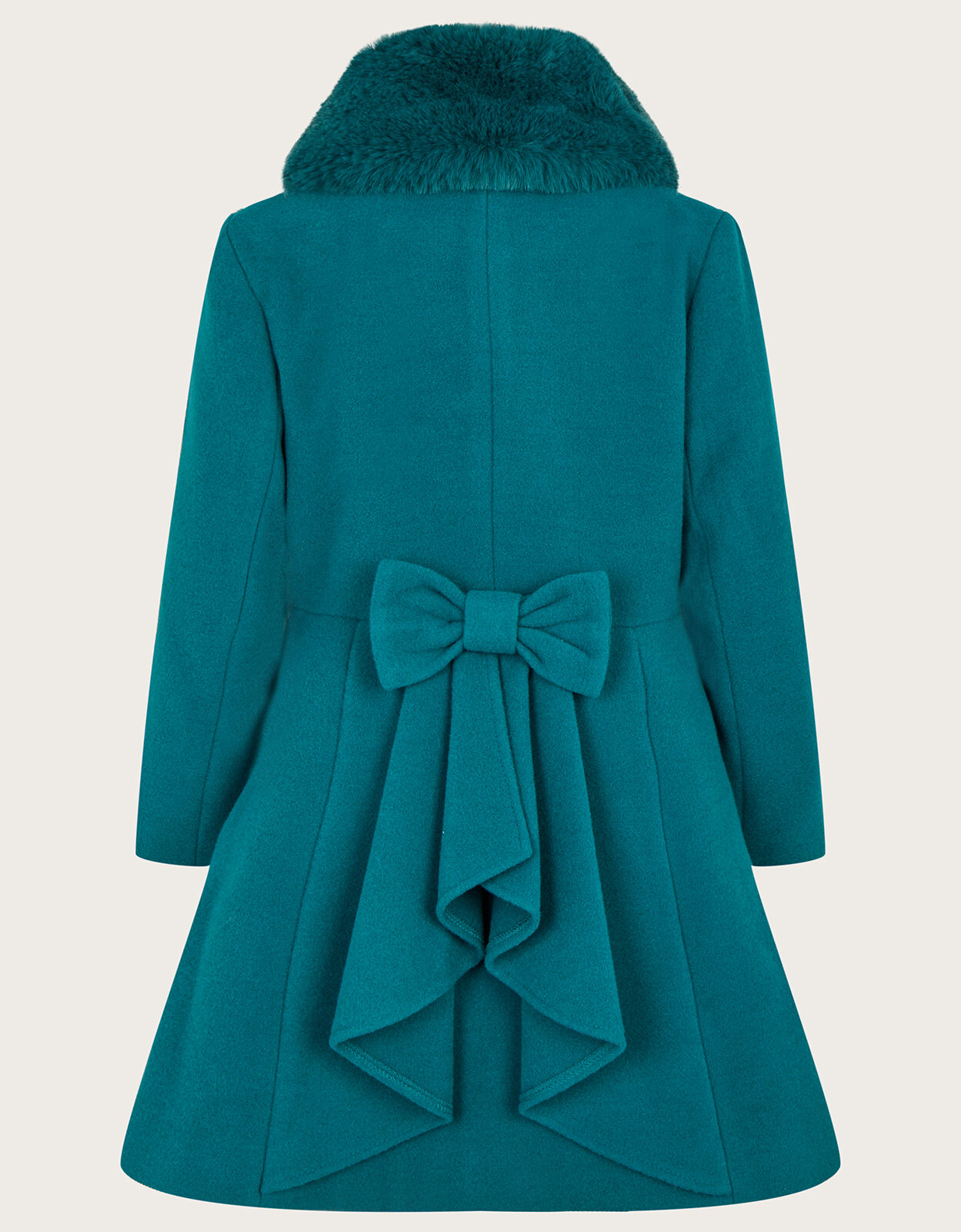 Double Breasted Skirted Coat with Faux Fur Collar Teal