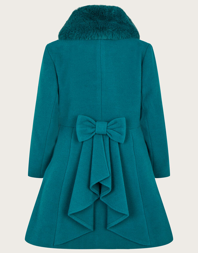 Double Breasted Skirted Coat with Faux Fur Collar, Teal (TEAL), large