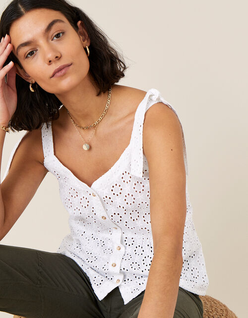 Broderie Cami Top White Tops T Shirts Monsoon Uk