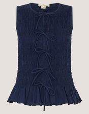 Steff Sleeveless Smocked Jersey Top, Blue (NAVY), large