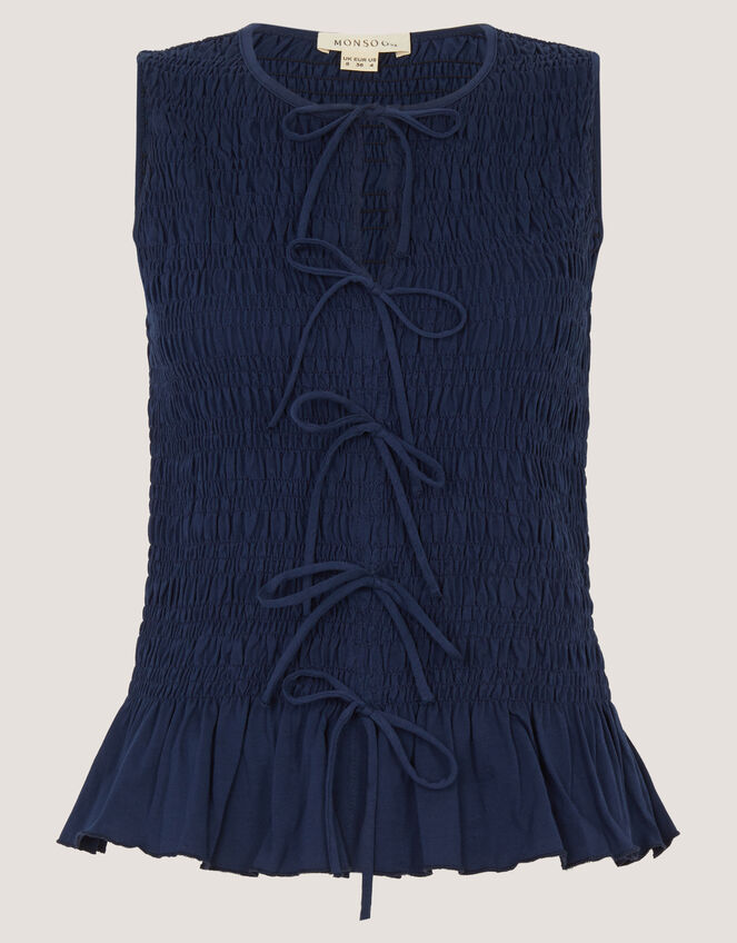 Steff Sleeveless Smocked Jersey Top, Blue (NAVY), large