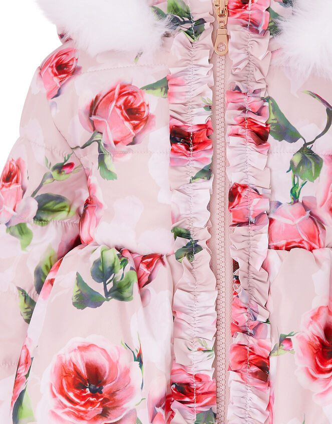 Baby Rose Print Padded Coat, Pink (PALE PINK), large