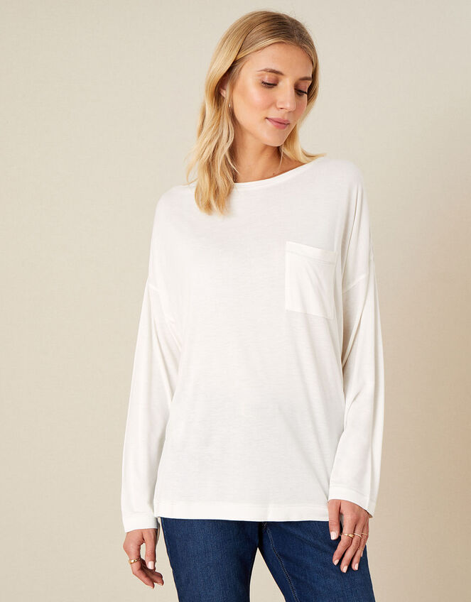 Plain Long Sleeve Top, Ivory (IVORY), large
