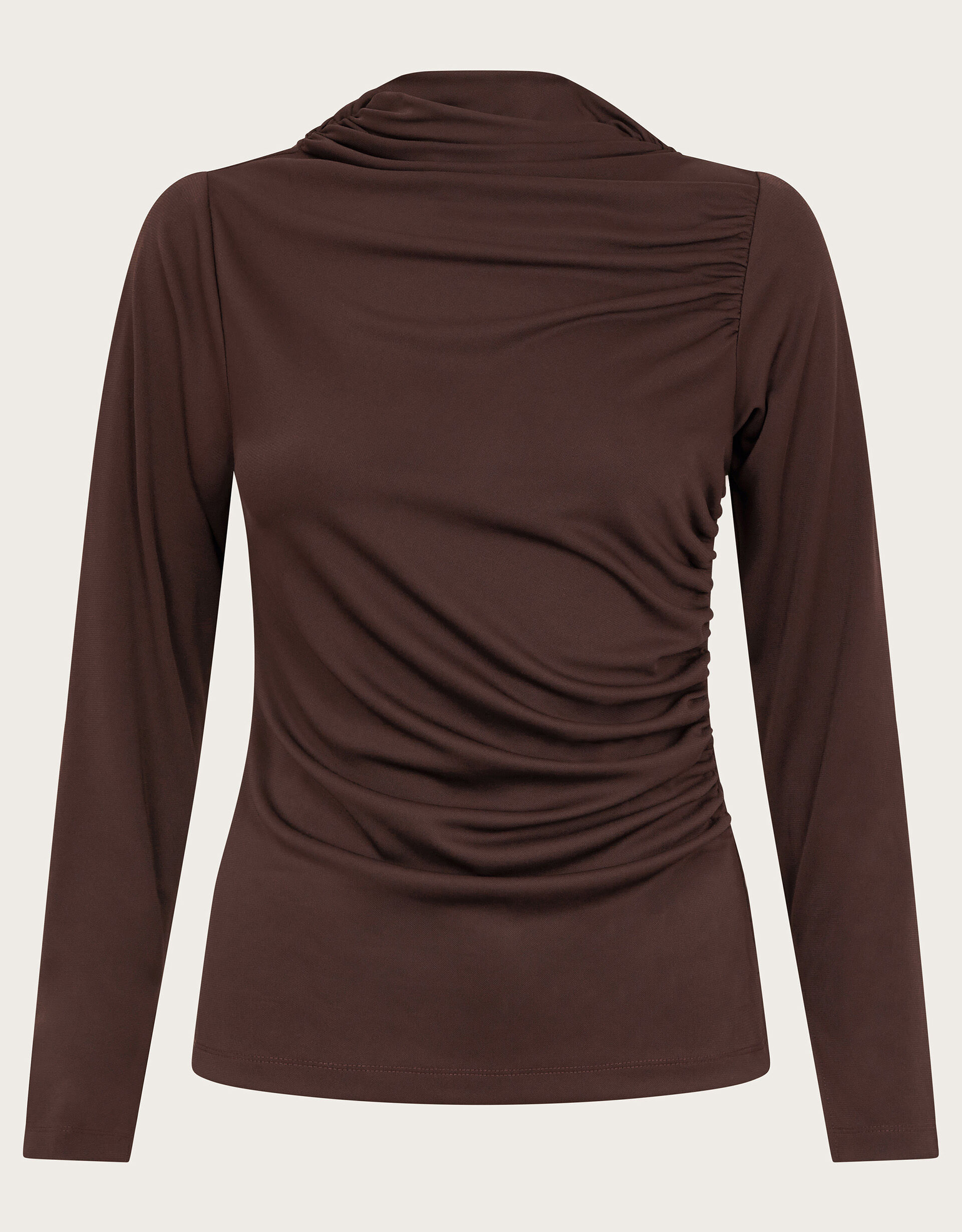 Dayna Long Sleeve Drape Jersey Top Brown