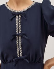 Bonnie Bow Puff Sleeve Midi Dress, Blue (NAVY), large