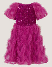 Cora Sequin Ruffle Party Dress, Pink (MAGENTA), large
