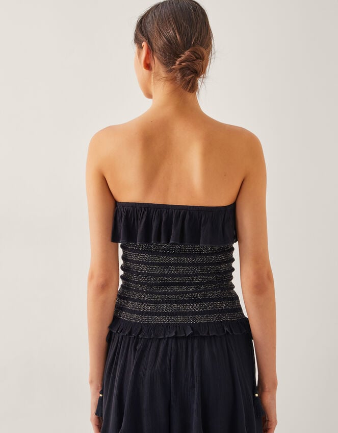 Heidi Smocked Ruffle Bandeau Top, Black (BLACK), large
