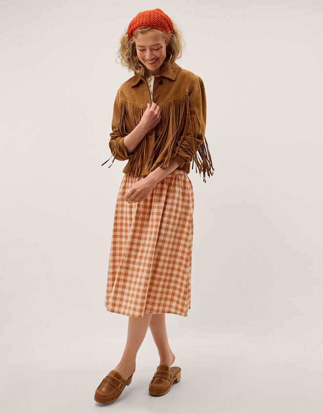 Hattie Gingham Midi Skirt, Orange (CORAL), large
