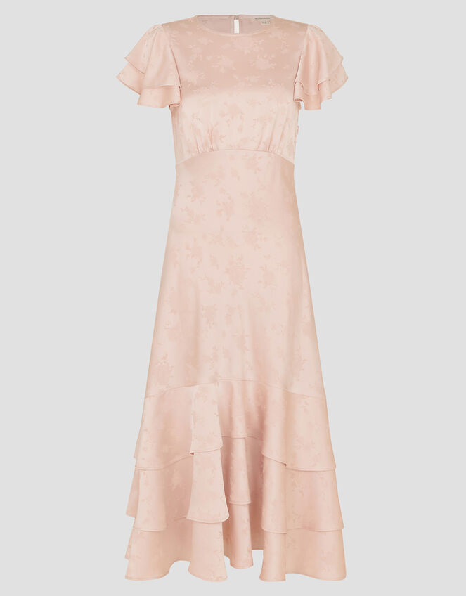 Ester Satin Ruffle Midi Dress, Pink (PINK), large