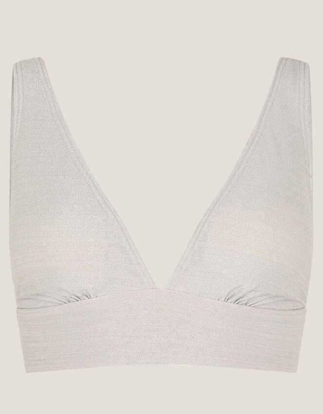 Kiki Glitter Triangle Bikini Top, Silver (SILVER), large