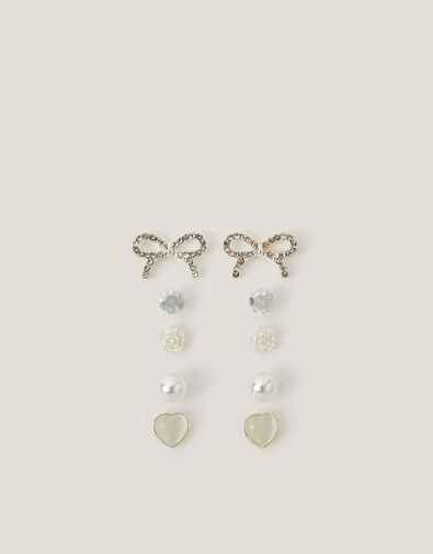 5-Pack Bow & Pearl Stud Earrings, , large