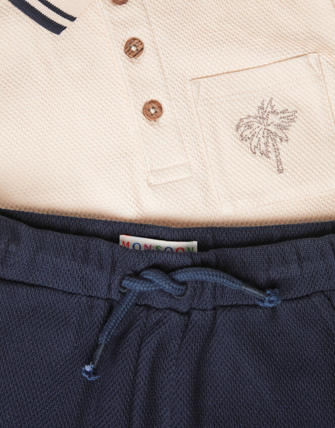 Palm Jersey Polo Shirt & Shorts Set, Natural (STONE), large