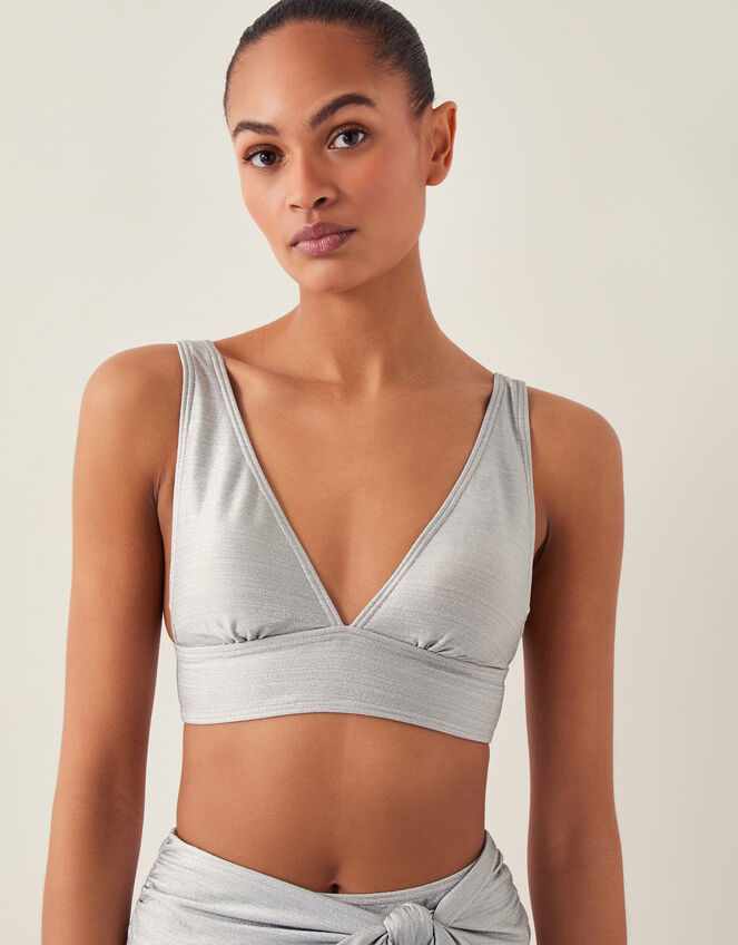 Kiki Glitter Triangle Bikini Top Silver