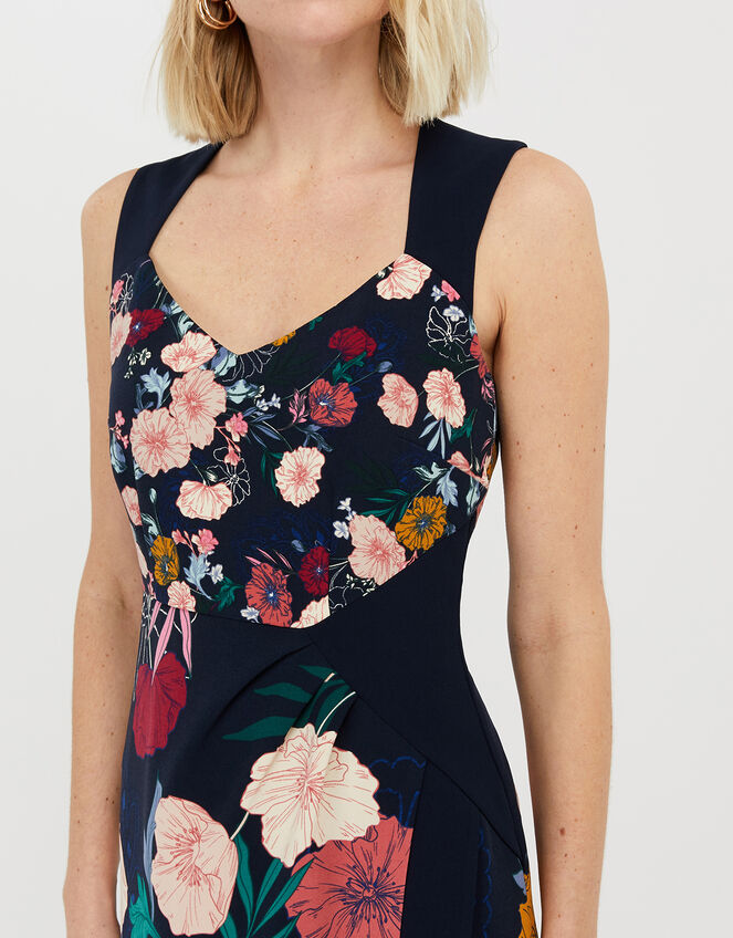 Frances Floral Shift Midi Dress, Blue (NAVY), large