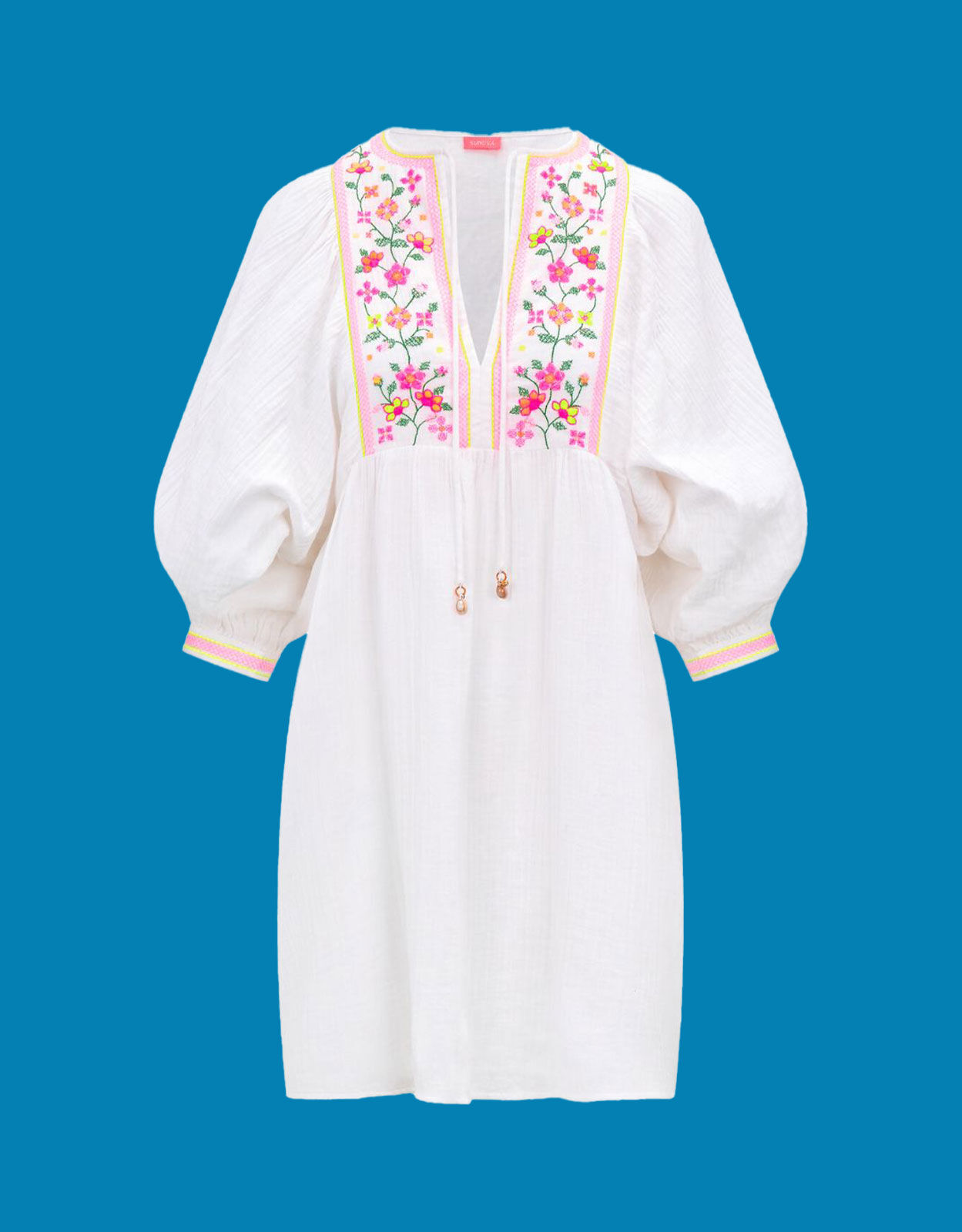 Sunuva Floral Embroidered Dress White