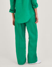 Linen Wide Leg Pull On Trousers, Green (GREEN), large