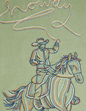 Howdy Cowboy Embroidered T-Shirt, Green (KHAKI), large