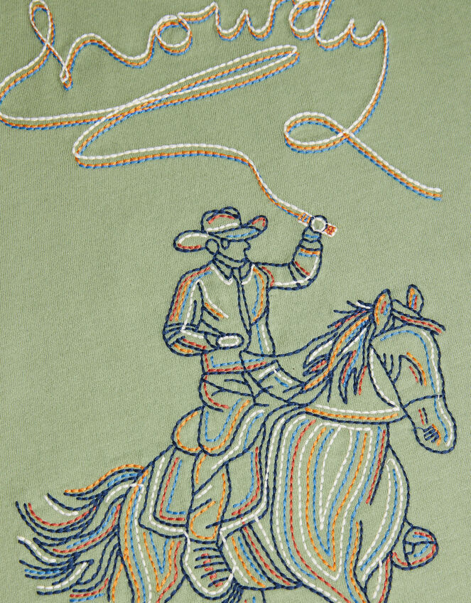 Howdy Cowboy Embroidered T-Shirt, Green (KHAKI), large