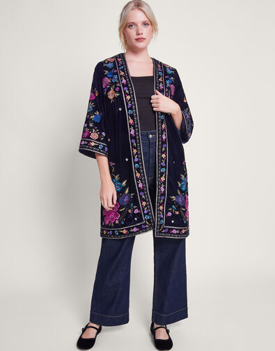 Freya Embroidered Kimono, Blue (MIDNIGHT), large
