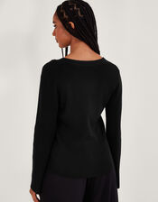 Pearl Button Cardigan, Black (BLACK), large