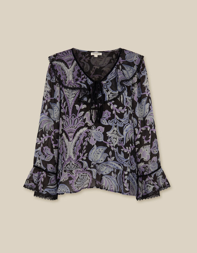 Claudia Floral Devor&eacute; Top, Black (BLACK), large